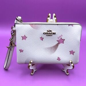 Coach Corner Zip Wristlet White Pink Shooting Star Celestial Martini Charm